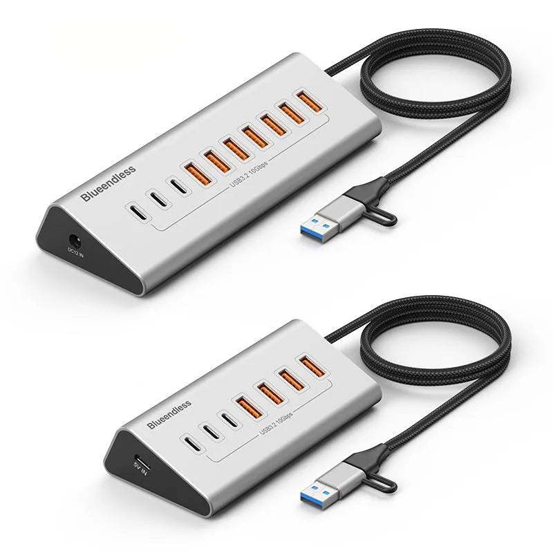 Aluminium 10Gbps USB-A 10Gbps USB-C Hub 7-Ports 10-Ports Data Sync USB3.2 USB 3.2 Type C Hub Splitter 12V/3A Power Adapter