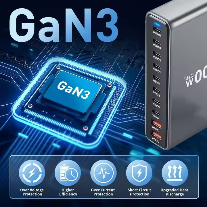 800W Multiport 10-Port USB GaN Fast Charging Desktop Charger Adapter 140W Fast Charger Station for Notebook Tablet PD 3.0 100W