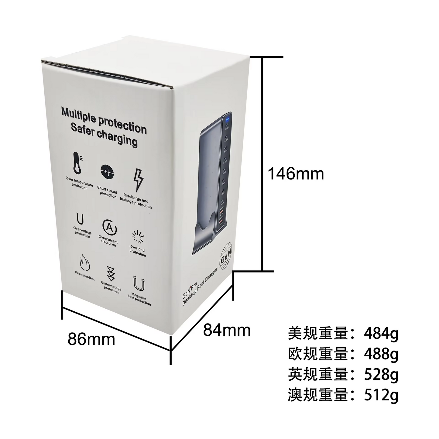 800W Multiport 10-Port USB GaN Fast Charging Desktop Charger Adapter 140W Fast Charger Station for Notebook Tablet PD 3.0 100W