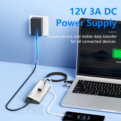 Aluminium 10Gbps USB-A 10Gbps USB-C Hub 7-Ports 10-Ports Data Sync USB3.2 USB 3.2 Type C Hub Splitter 12V/3A Power Adapter