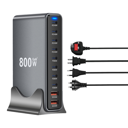 800W Multiport 10-Port USB GaN Fast Charging Desktop Charger Adapter 140W Fast Charger Station for Notebook Tablet PD 3.0 100W