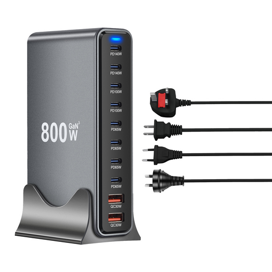 800W Multiport 10-Port USB GaN Fast Charging Desktop Charger Adapter 140W Fast Charger Station for Notebook Tablet PD 3.0 100W