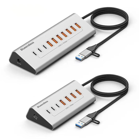 Aluminium 10Gbps USB-A 10Gbps USB-C Hub 7-Ports 10-Ports Data Sync USB3.2 USB 3.2 Type C Hub Splitter 12V/3A Power Adapter